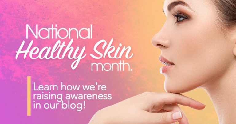 National healthy skin month, woman with hand under chin