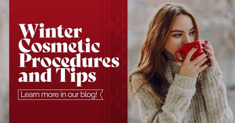Winter cosmetic procedure and tips, woman with sweater and mug, dermatology