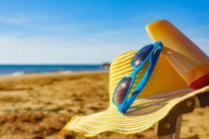 Beach, summer hat, and sunglasses